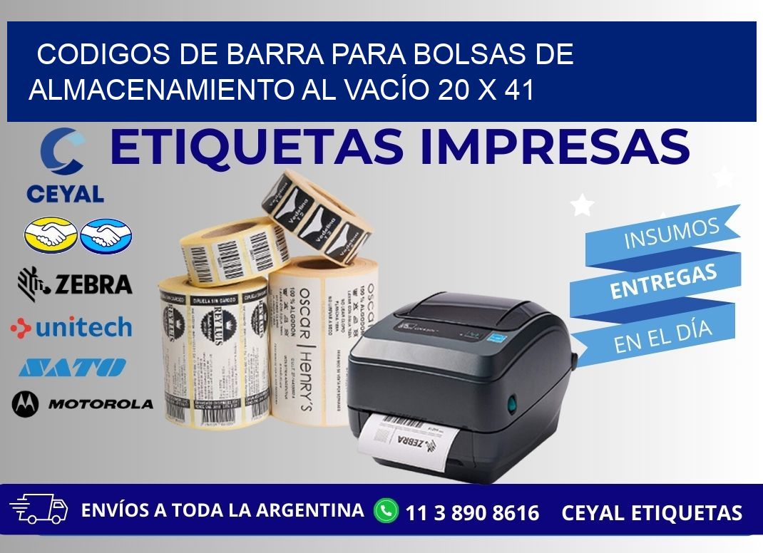 CODIGOS DE BARRA PARA BOLSAS DE ALMACENAMIENTO AL VACÍO 20 x 41