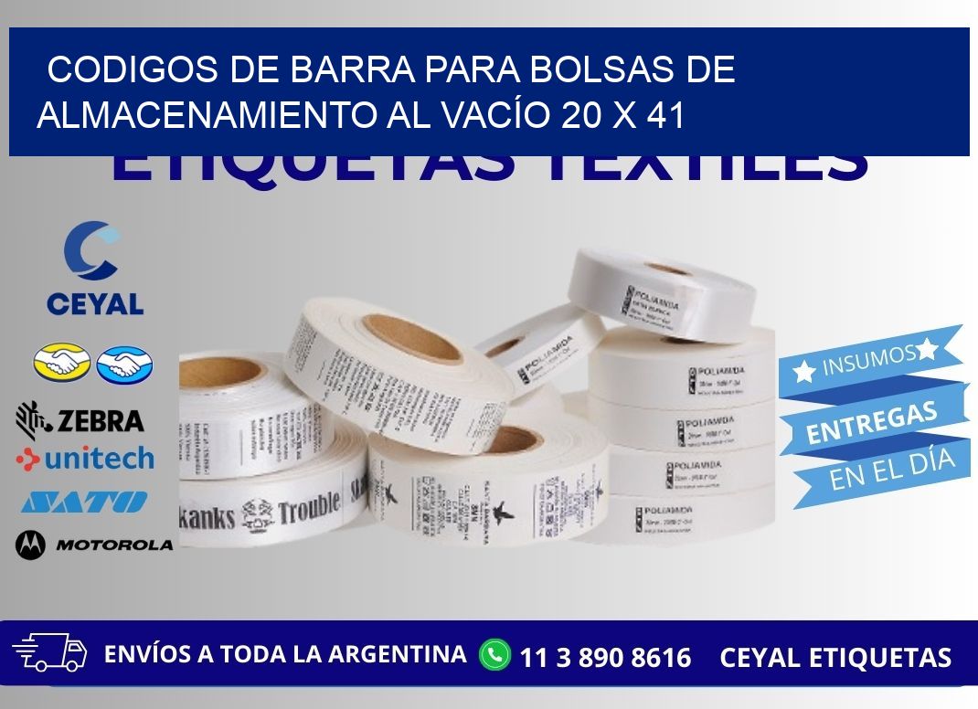 CODIGOS DE BARRA PARA BOLSAS DE ALMACENAMIENTO AL VACÍO 20 x 41