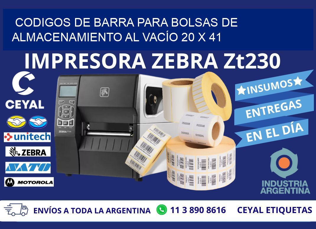 CODIGOS DE BARRA PARA BOLSAS DE ALMACENAMIENTO AL VACÍO 20 x 41