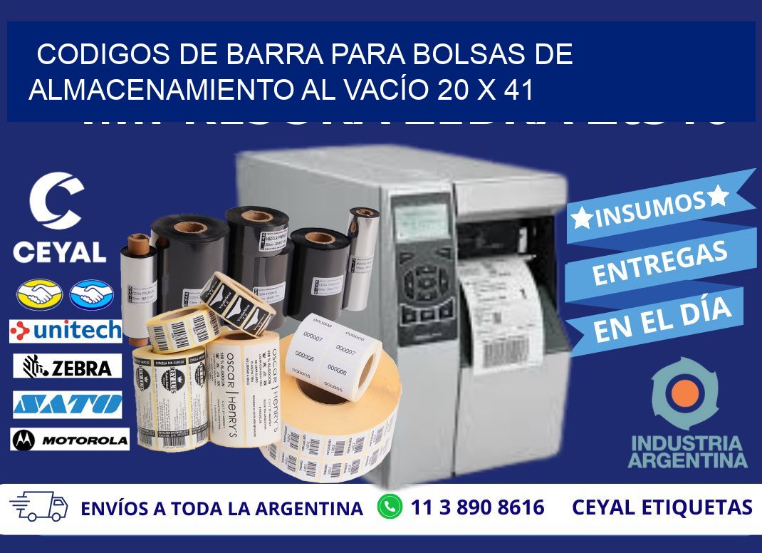 CODIGOS DE BARRA PARA BOLSAS DE ALMACENAMIENTO AL VACÍO 20 x 41