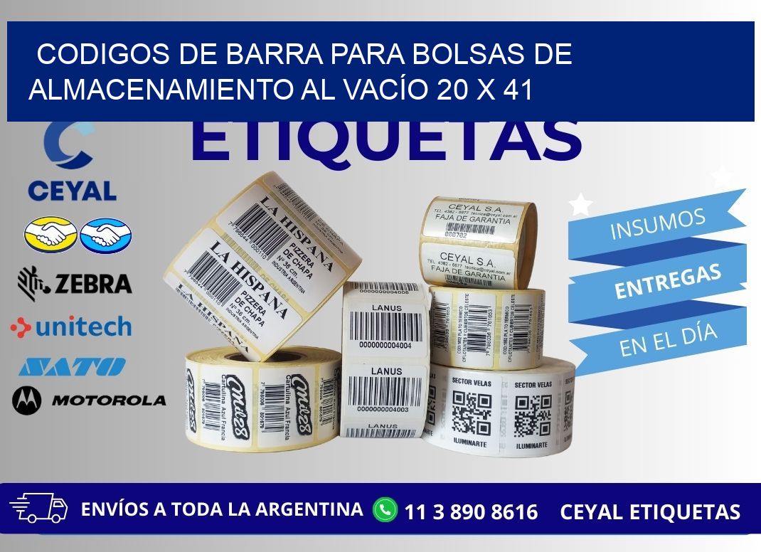 CODIGOS DE BARRA PARA BOLSAS DE ALMACENAMIENTO AL VACÍO 20 x 41