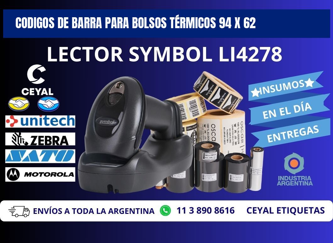 CODIGOS DE BARRA PARA BOLSOS TÉRMICOS 94 x 62