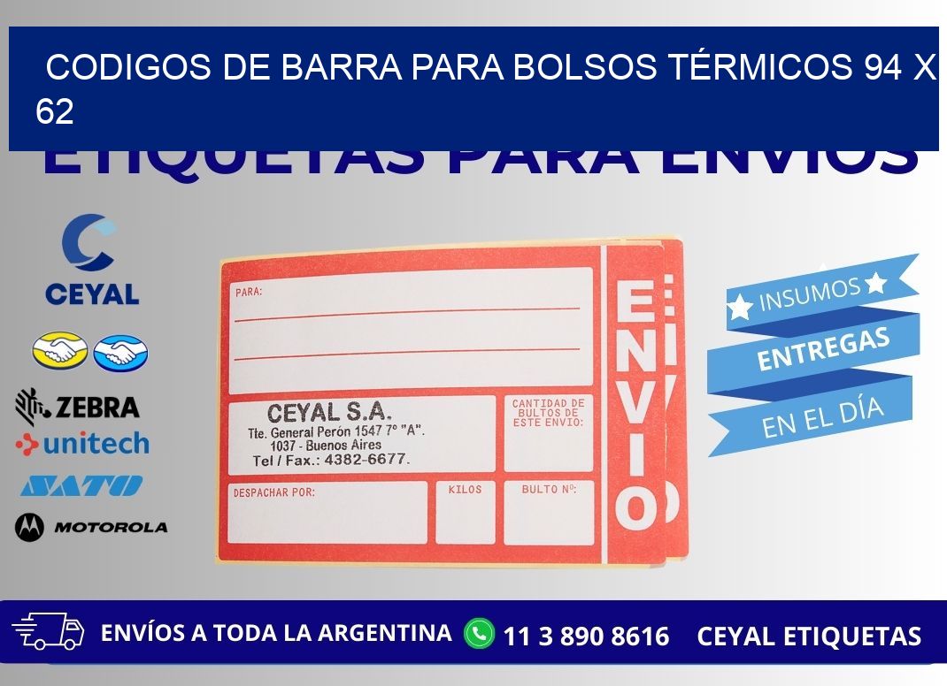 CODIGOS DE BARRA PARA BOLSOS TÉRMICOS 94 x 62
