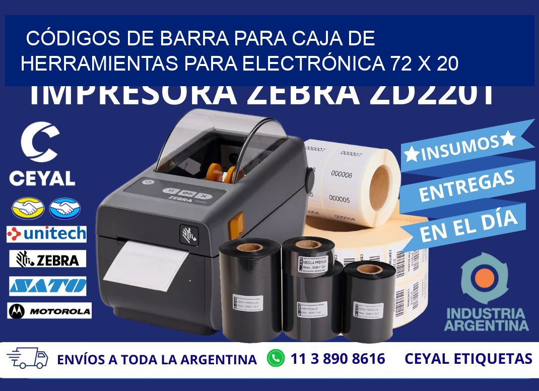 CÓDIGOS DE BARRA PARA CAJA DE HERRAMIENTAS PARA ELECTRÓNICA 72 x 20