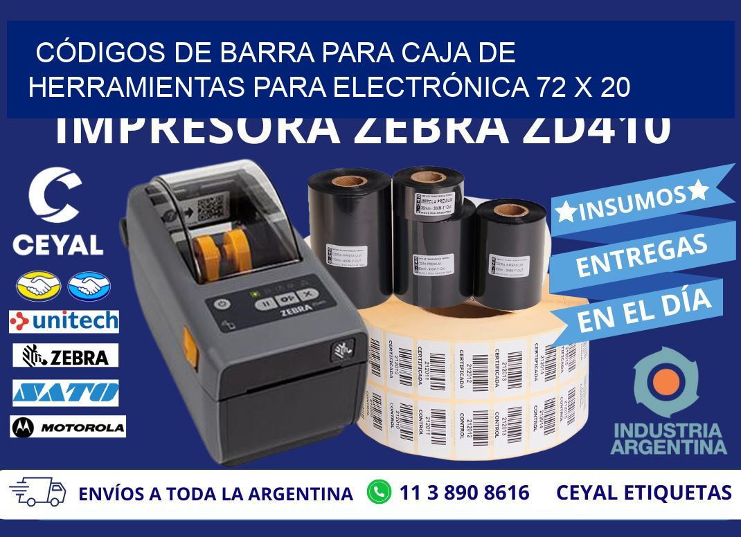 CÓDIGOS DE BARRA PARA CAJA DE HERRAMIENTAS PARA ELECTRÓNICA 72 x 20