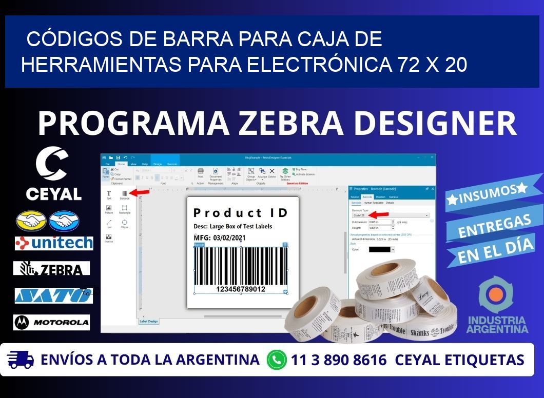CÓDIGOS DE BARRA PARA CAJA DE HERRAMIENTAS PARA ELECTRÓNICA 72 x 20