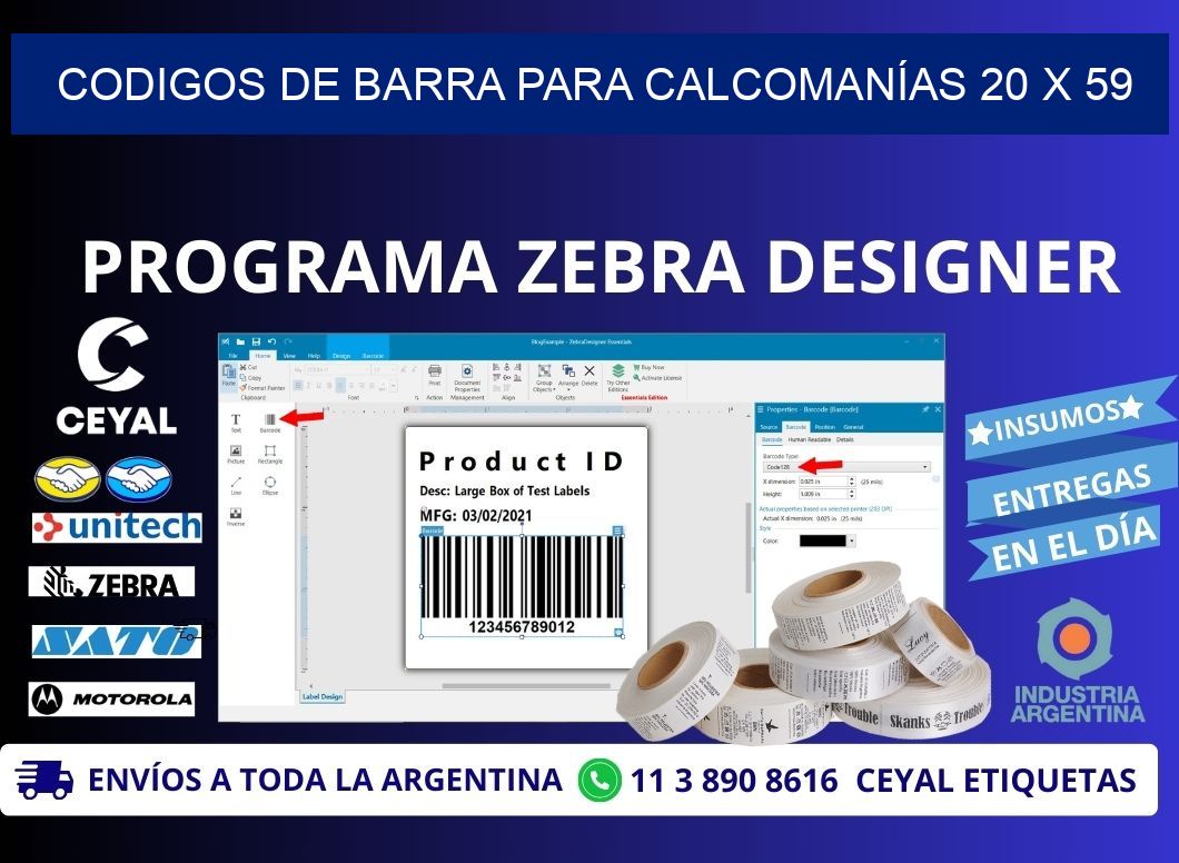 CODIGOS DE BARRA PARA CALCOMANÍAS 20 x 59