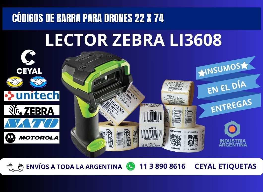 CÓDIGOS DE BARRA PARA DRONES 22 x 74
