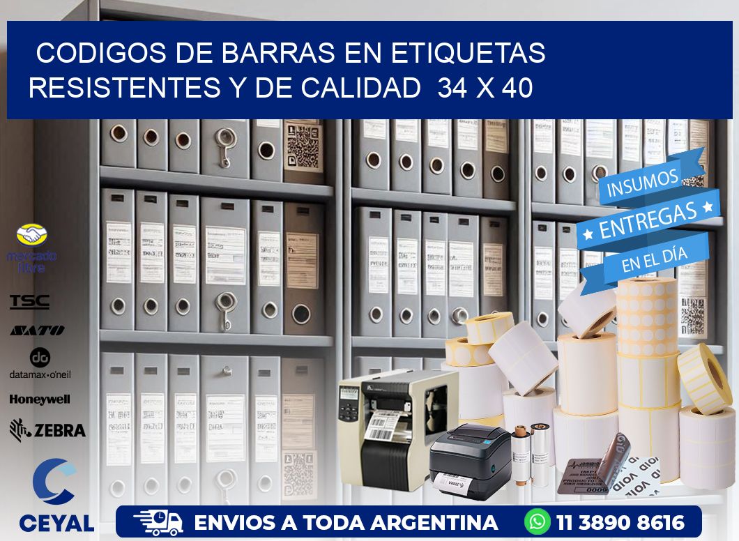 Codigos de Barras en Etiquetas Resistentes y de Calidad 34 x 40