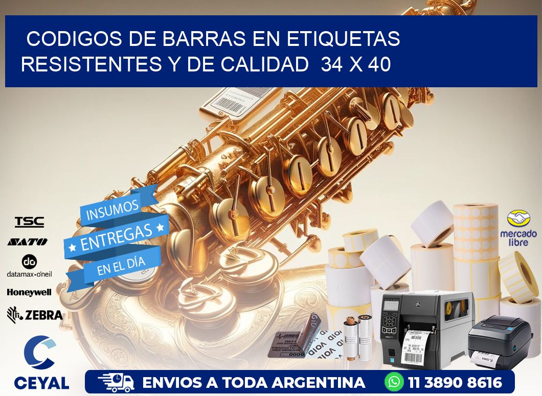 Codigos de Barras en Etiquetas Resistentes y de Calidad 34 x 40