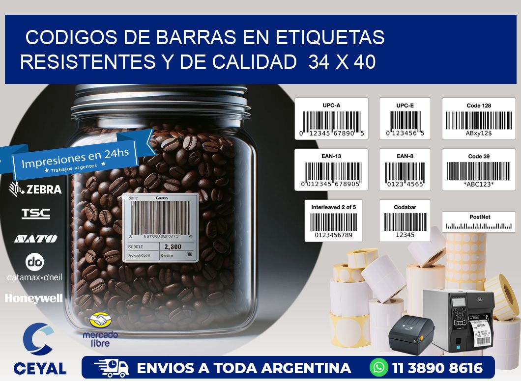 Codigos de Barras en Etiquetas Resistentes y de Calidad 34 x 40