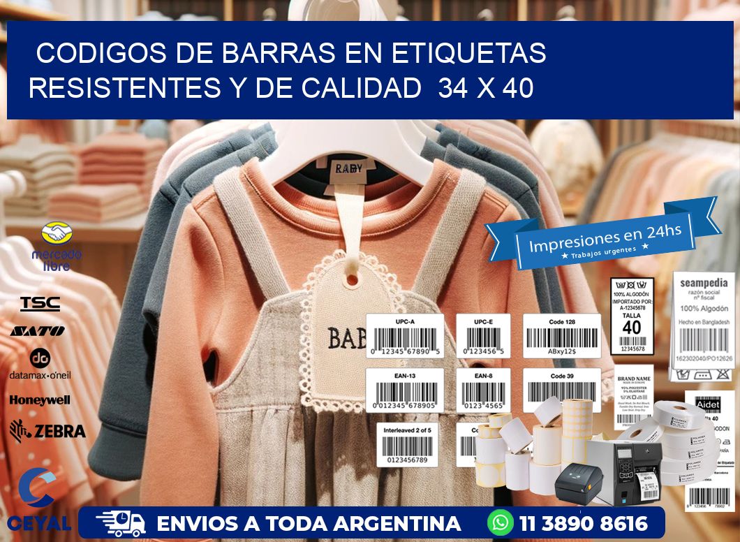 Codigos de Barras en Etiquetas Resistentes y de Calidad 34 x 40