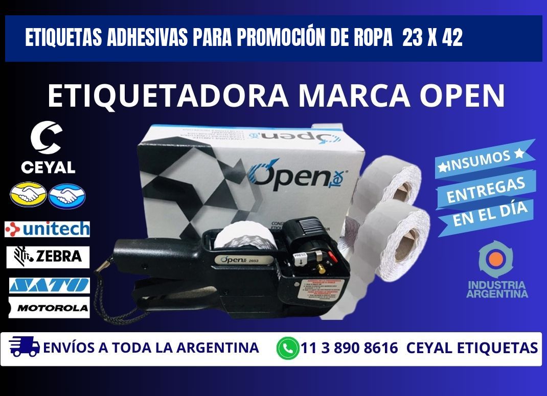 ETIQUETAS ADHESIVAS PARA PROMOCIÓN DE ROPA  23 x 42