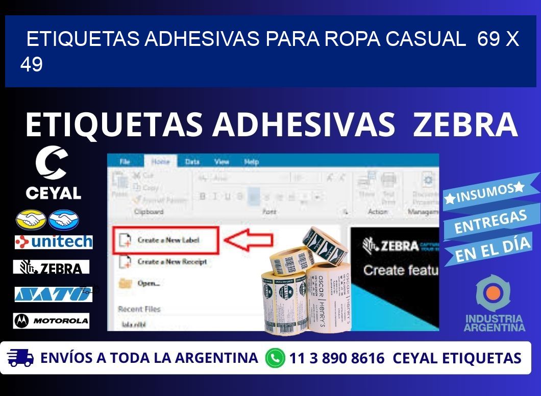 ETIQUETAS ADHESIVAS PARA ROPA CASUAL  69 x 49