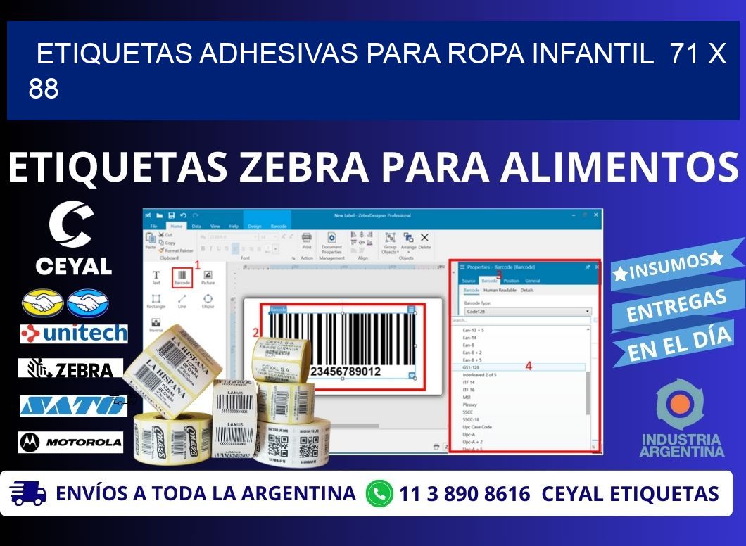 ETIQUETAS ADHESIVAS PARA ROPA INFANTIL  71 x 88