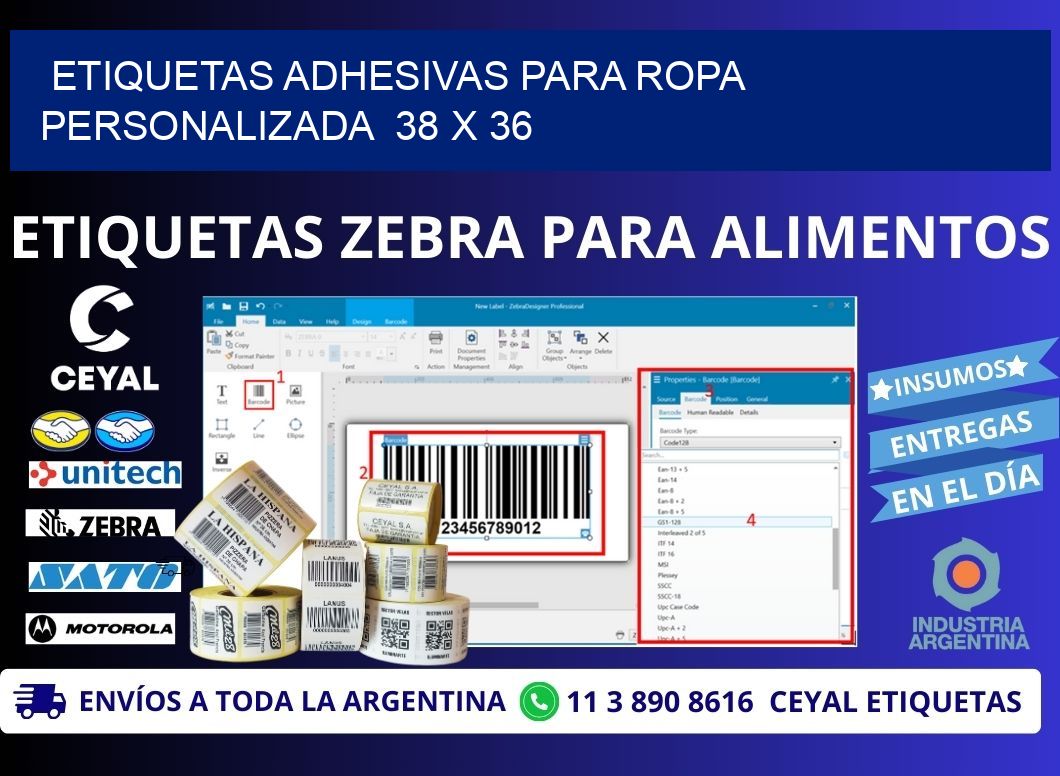 ETIQUETAS ADHESIVAS PARA ROPA PERSONALIZADA 38 x 36