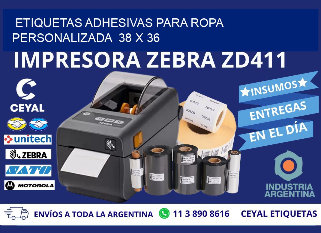 ETIQUETAS ADHESIVAS PARA ROPA PERSONALIZADA  38 x 36