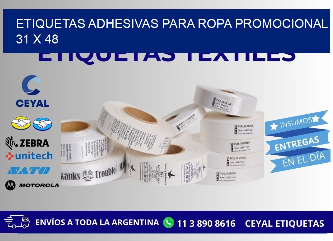 ETIQUETAS ADHESIVAS PARA ROPA PROMOCIONAL 31 x 48