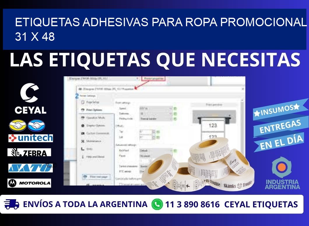 ETIQUETAS ADHESIVAS PARA ROPA PROMOCIONAL 31 x 48
