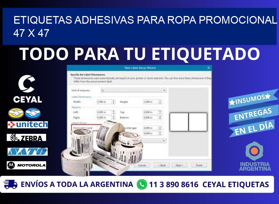ETIQUETAS ADHESIVAS PARA ROPA PROMOCIONAL 47 x 47