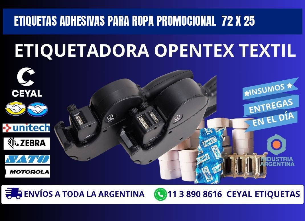 ETIQUETAS ADHESIVAS PARA ROPA PROMOCIONAL  72 x 25