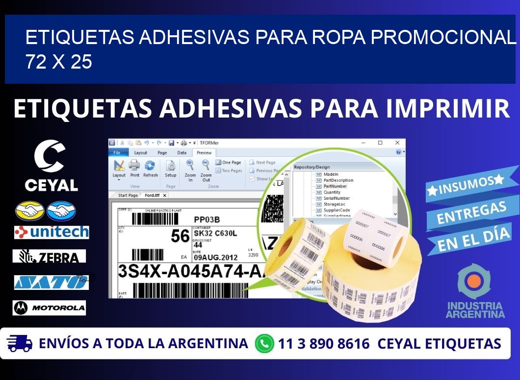 ETIQUETAS ADHESIVAS PARA ROPA PROMOCIONAL  72 x 25