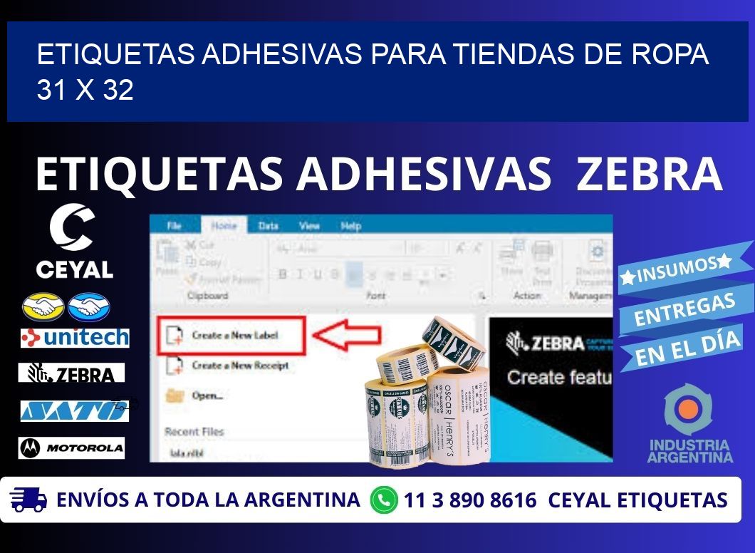 ETIQUETAS ADHESIVAS PARA TIENDAS DE ROPA  31 x 32