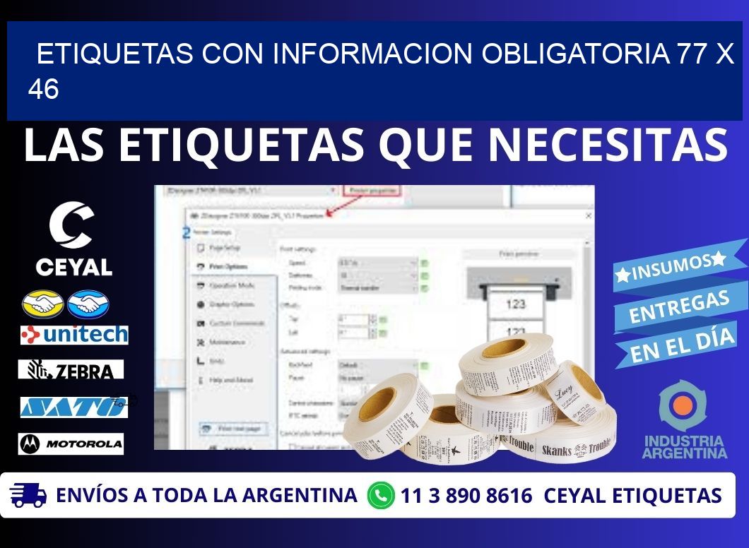 ETIQUETAS CON INFORMACION OBLIGATORIA 77 x 46