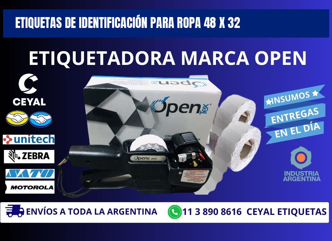 ETIQUETAS DE IDENTIFICACIÓN PARA ROPA 48 x 32