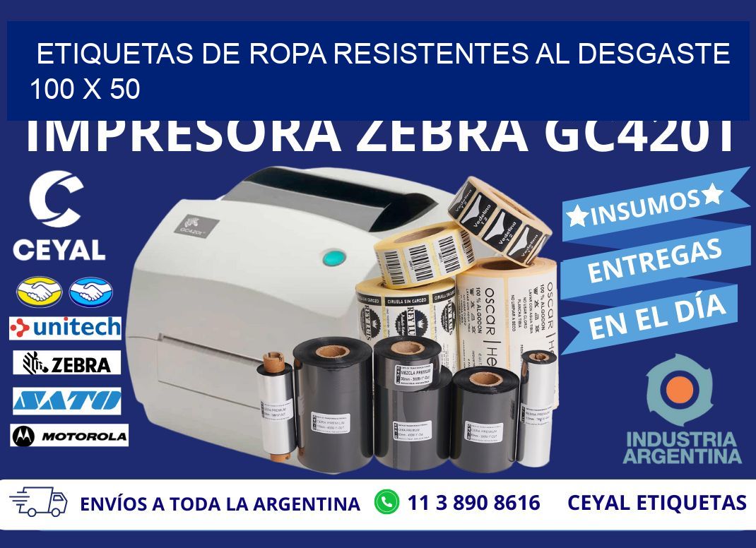 ETIQUETAS DE ROPA RESISTENTES AL DESGASTE 100 x 50