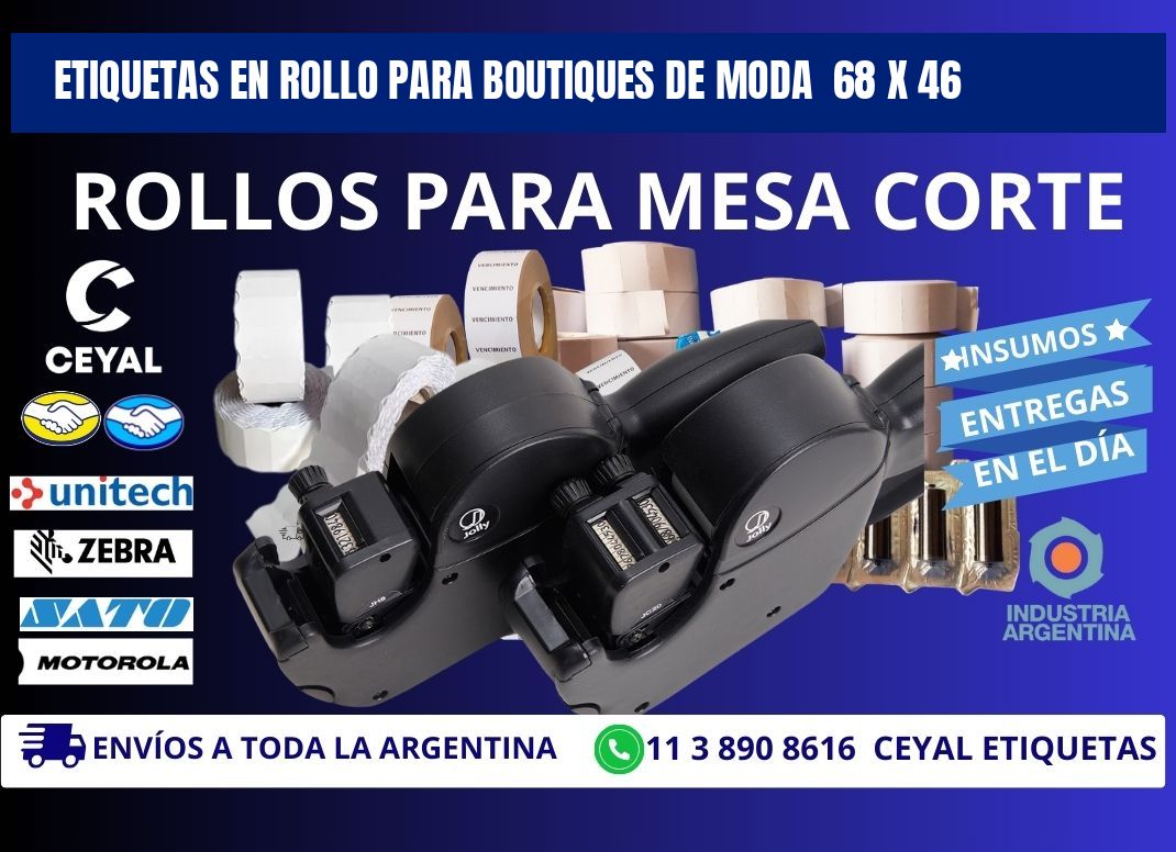 ETIQUETAS EN ROLLO PARA BOUTIQUES DE MODA  68 x 46