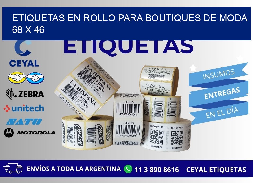 ETIQUETAS EN ROLLO PARA BOUTIQUES DE MODA  68 x 46