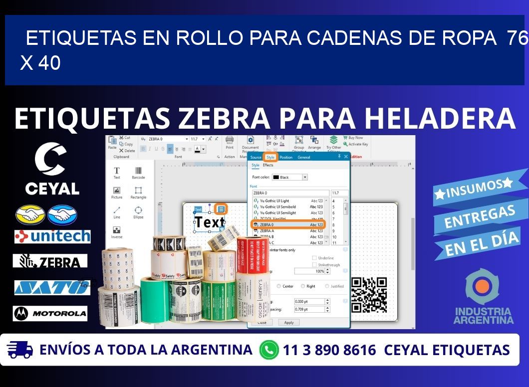 ETIQUETAS EN ROLLO PARA CADENAS DE ROPA  76 x 40