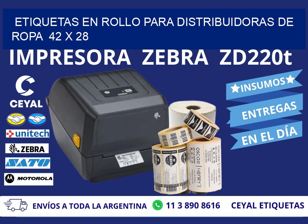 ETIQUETAS EN ROLLO PARA DISTRIBUIDORAS DE ROPA 42 x 28