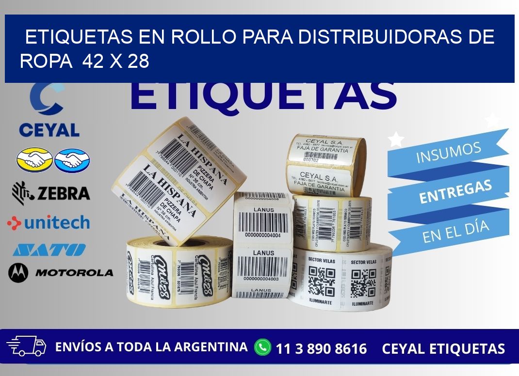 ETIQUETAS EN ROLLO PARA DISTRIBUIDORAS DE ROPA 42 x 28