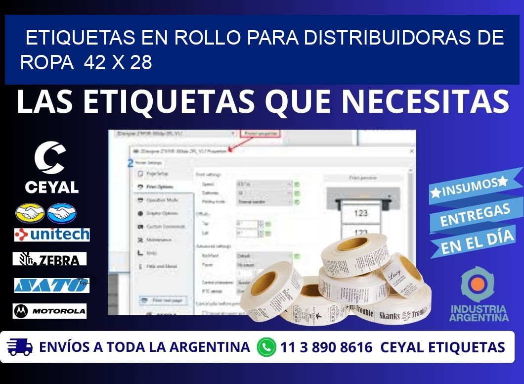 ETIQUETAS EN ROLLO PARA DISTRIBUIDORAS DE ROPA 42 x 28
