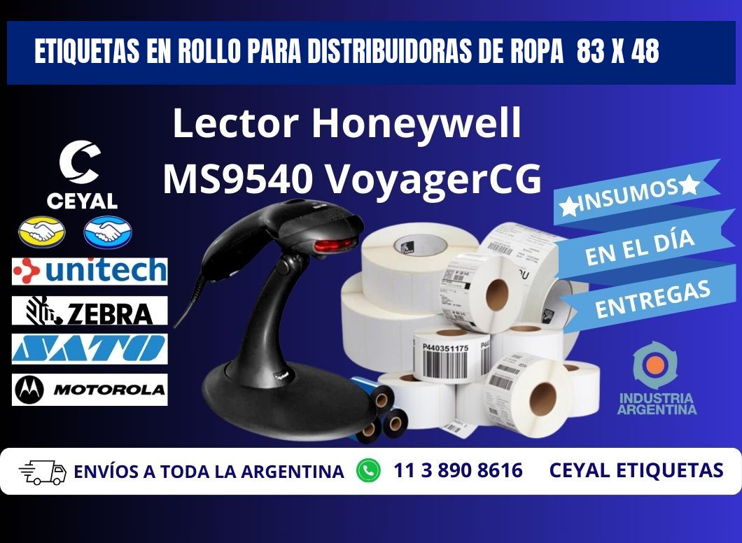 ETIQUETAS EN ROLLO PARA DISTRIBUIDORAS DE ROPA  83 x 48
