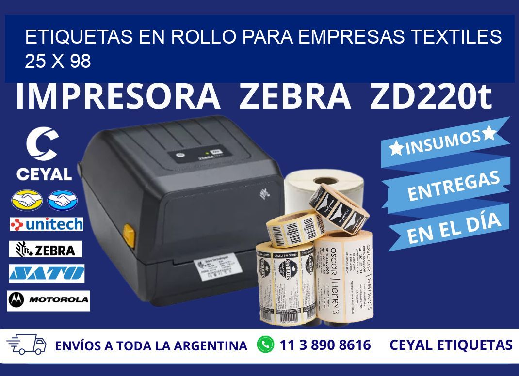 ETIQUETAS EN ROLLO PARA EMPRESAS TEXTILES  25 x 98