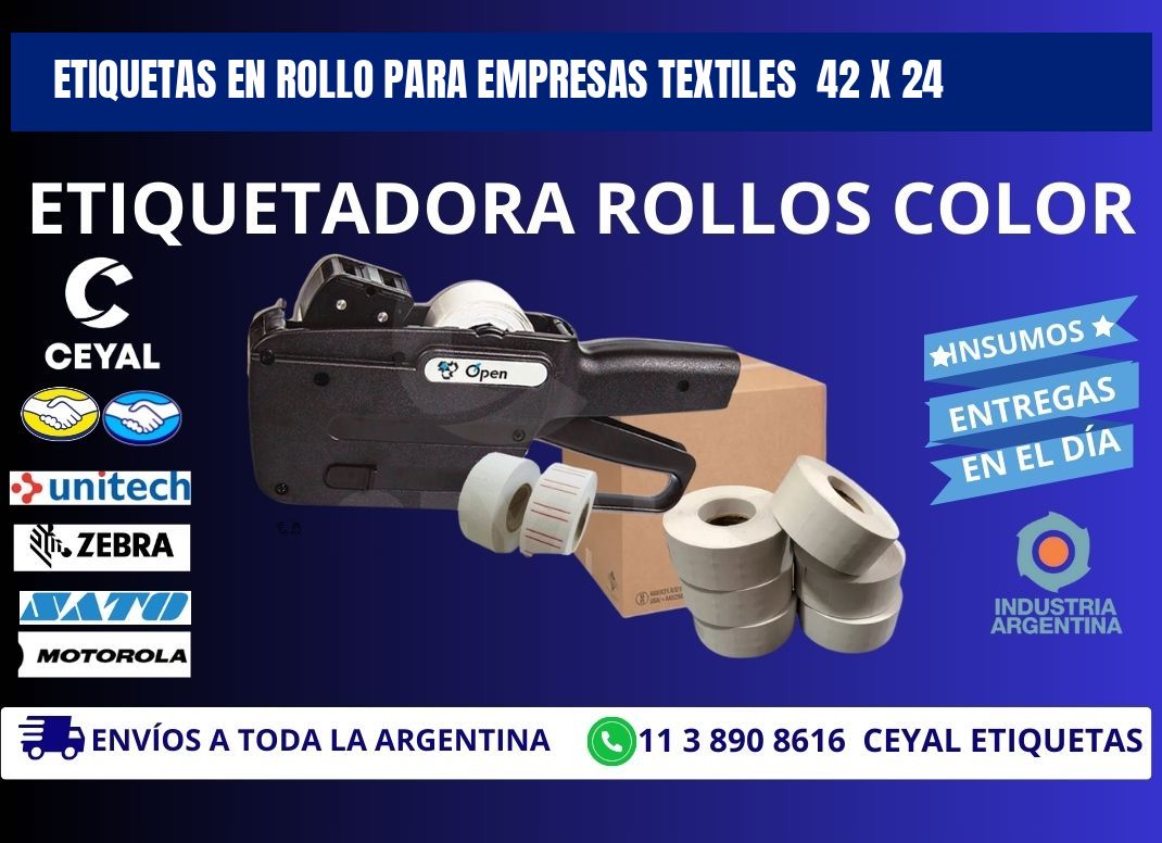 ETIQUETAS EN ROLLO PARA EMPRESAS TEXTILES 42 x 24