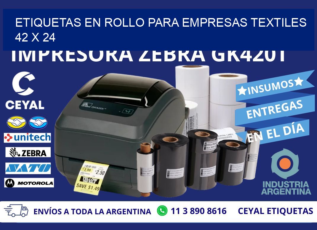 ETIQUETAS EN ROLLO PARA EMPRESAS TEXTILES 42 x 24