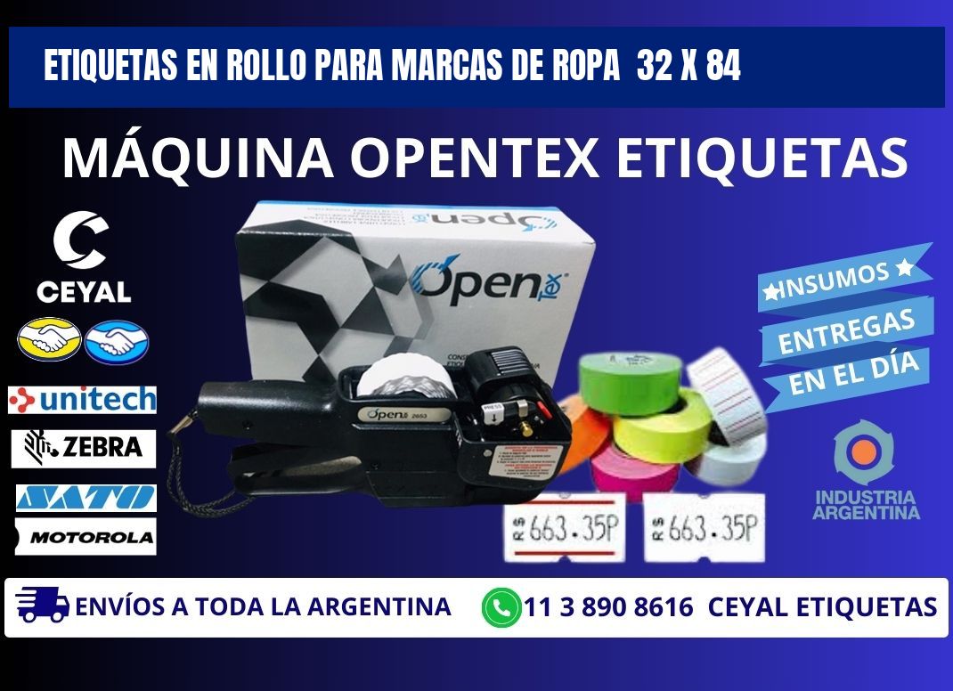 ETIQUETAS EN ROLLO PARA MARCAS DE ROPA  32 x 84
