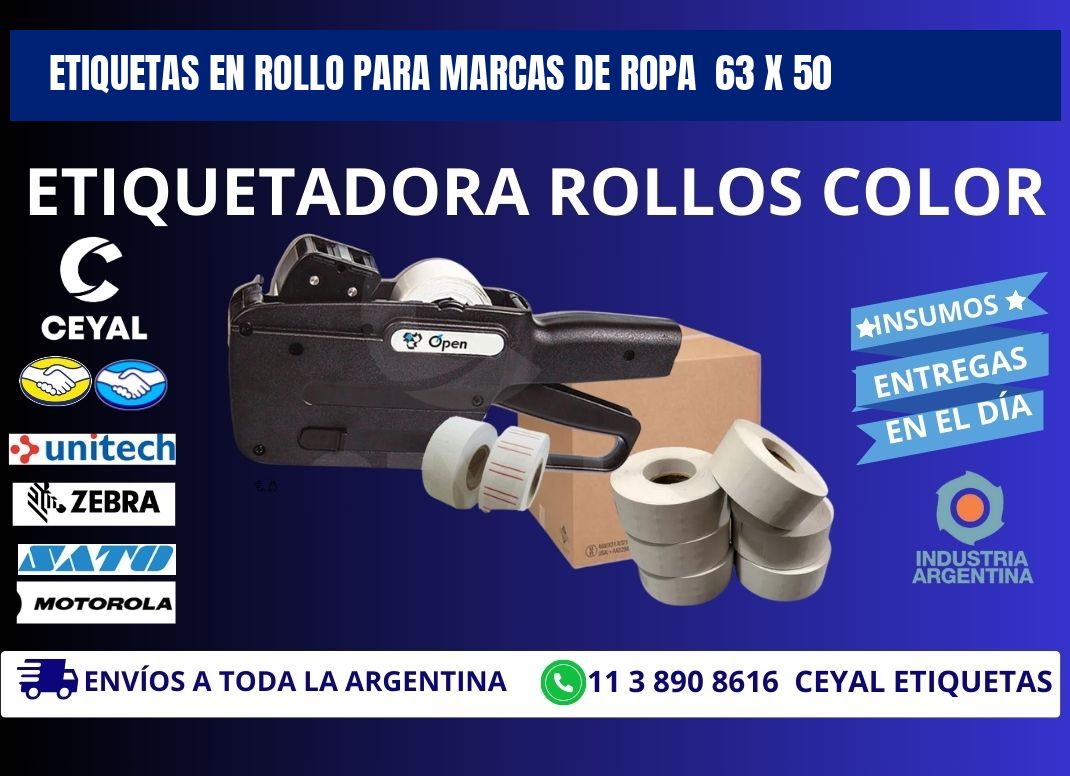 ETIQUETAS EN ROLLO PARA MARCAS DE ROPA 63 x 50