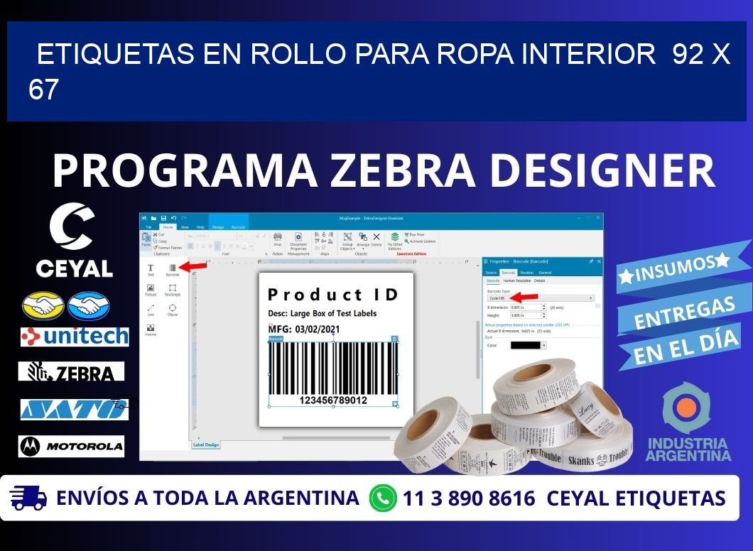 ETIQUETAS EN ROLLO PARA ROPA INTERIOR 92 x 67