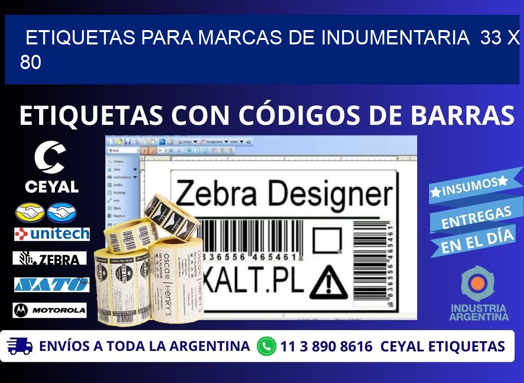 ETIQUETAS PARA MARCAS DE INDUMENTARIA  33 x 80