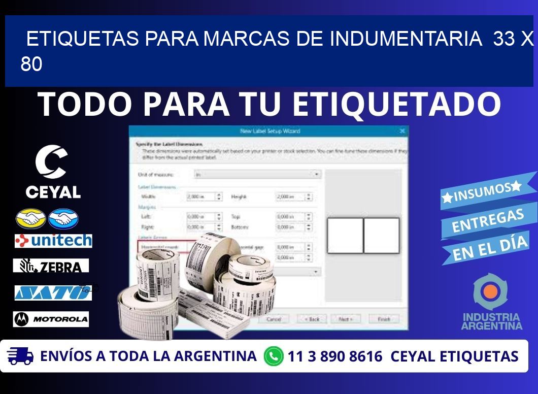 ETIQUETAS PARA MARCAS DE INDUMENTARIA  33 x 80