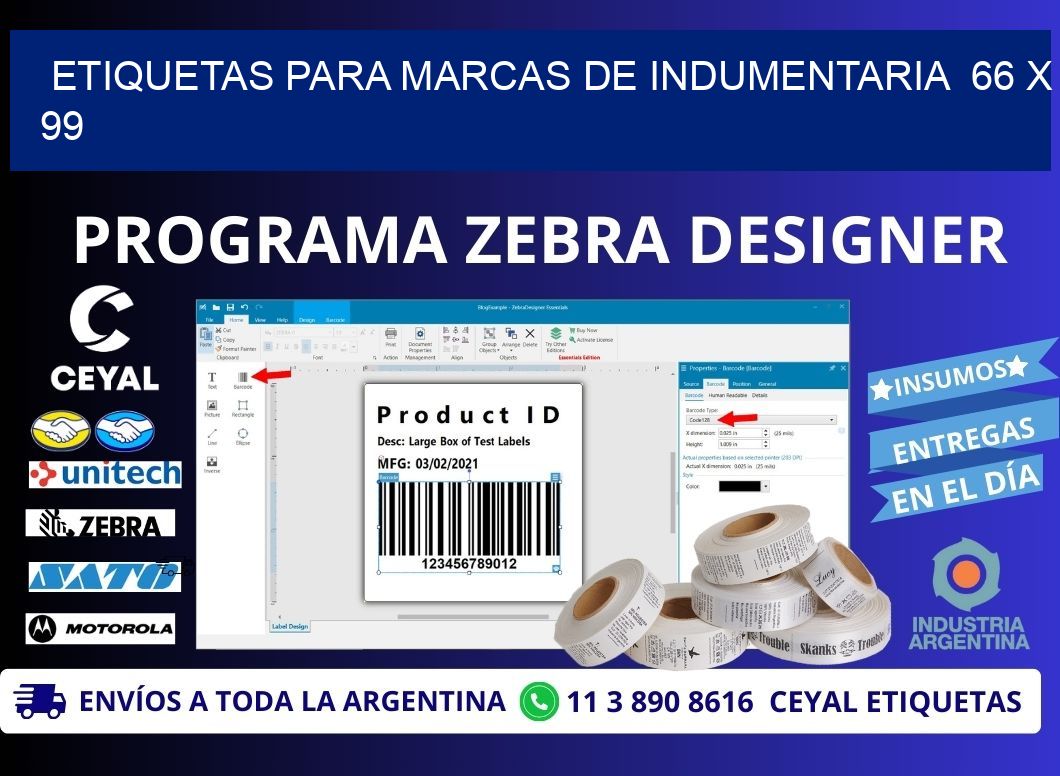 ETIQUETAS PARA MARCAS DE INDUMENTARIA  66 x 99
