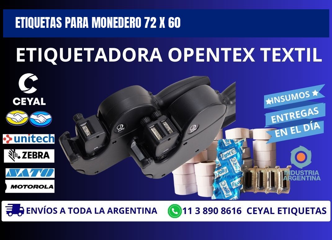 ETIQUETAS PARA MONEDERO 72 x 60