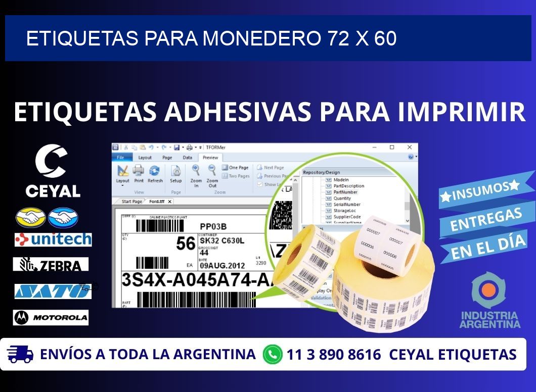 ETIQUETAS PARA MONEDERO 72 x 60