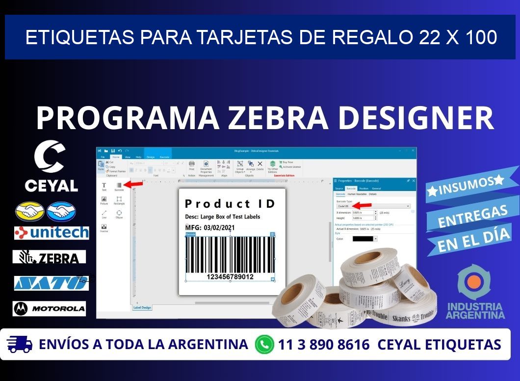 ETIQUETAS PARA TARJETAS DE REGALO 22 x 100