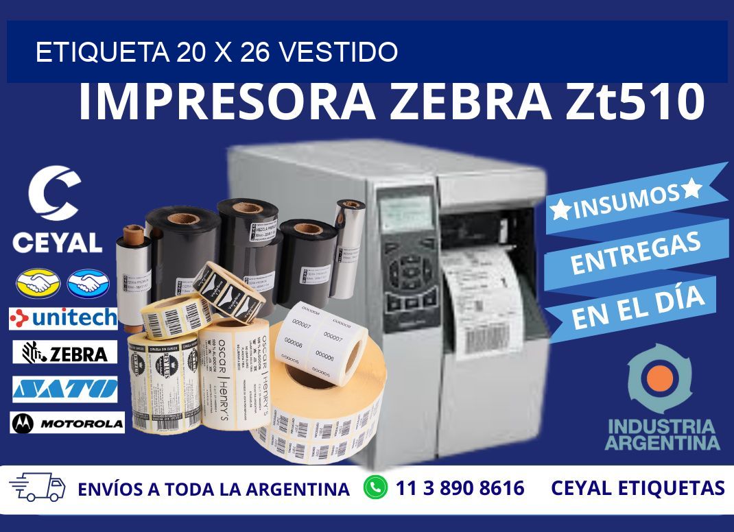 Etiqueta 20 x 26 vestido